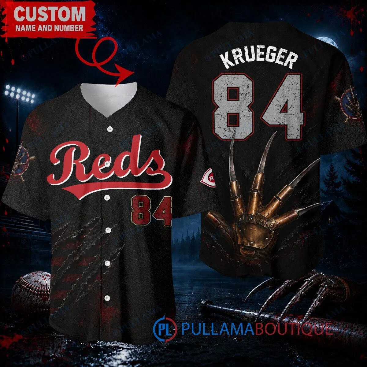 Freddy Krueger Cincinnati Reds Custom Baseball Jersey with Razor Glove Design