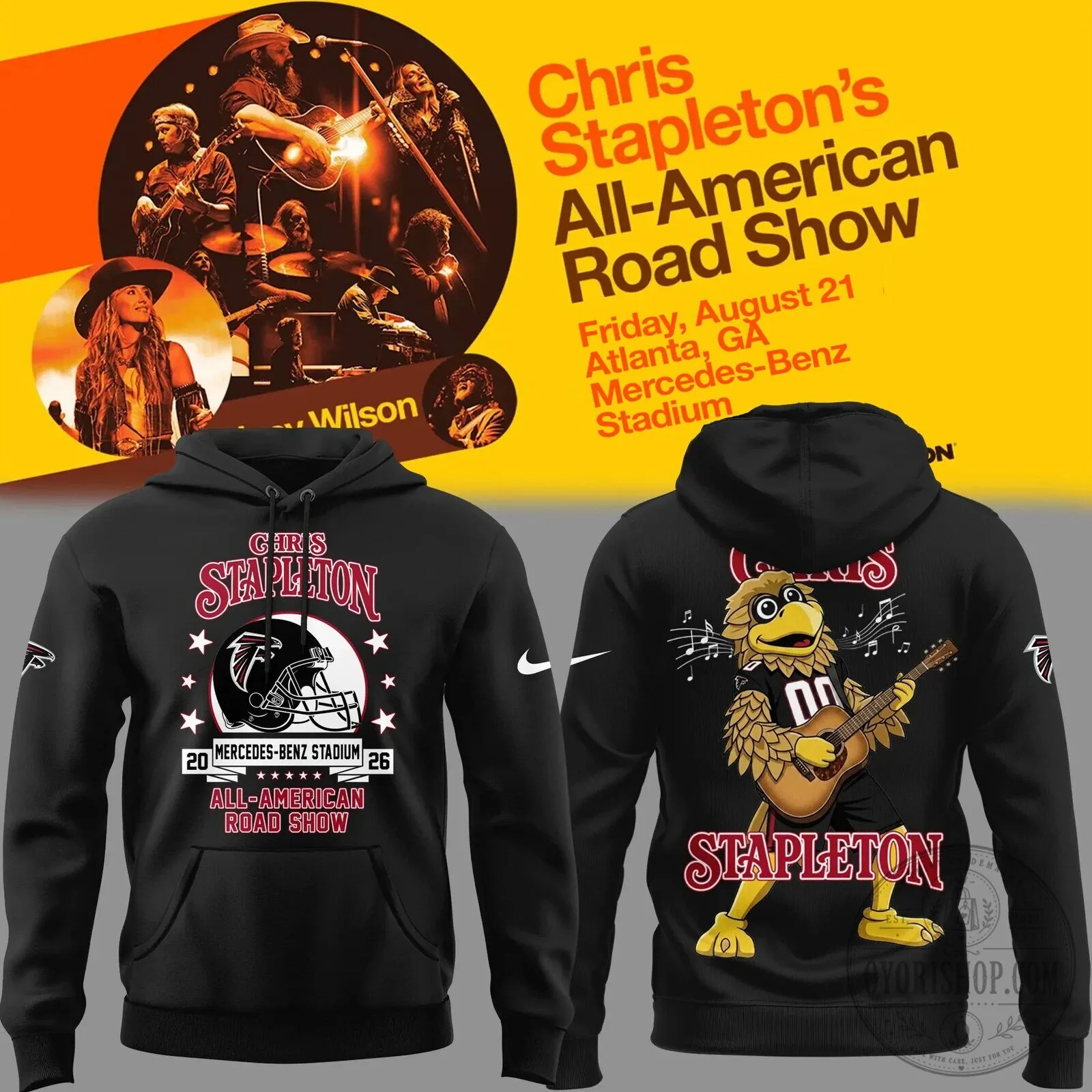 Chris Stapleton All-American Road Show Atlanta Falcons Black Hoodie