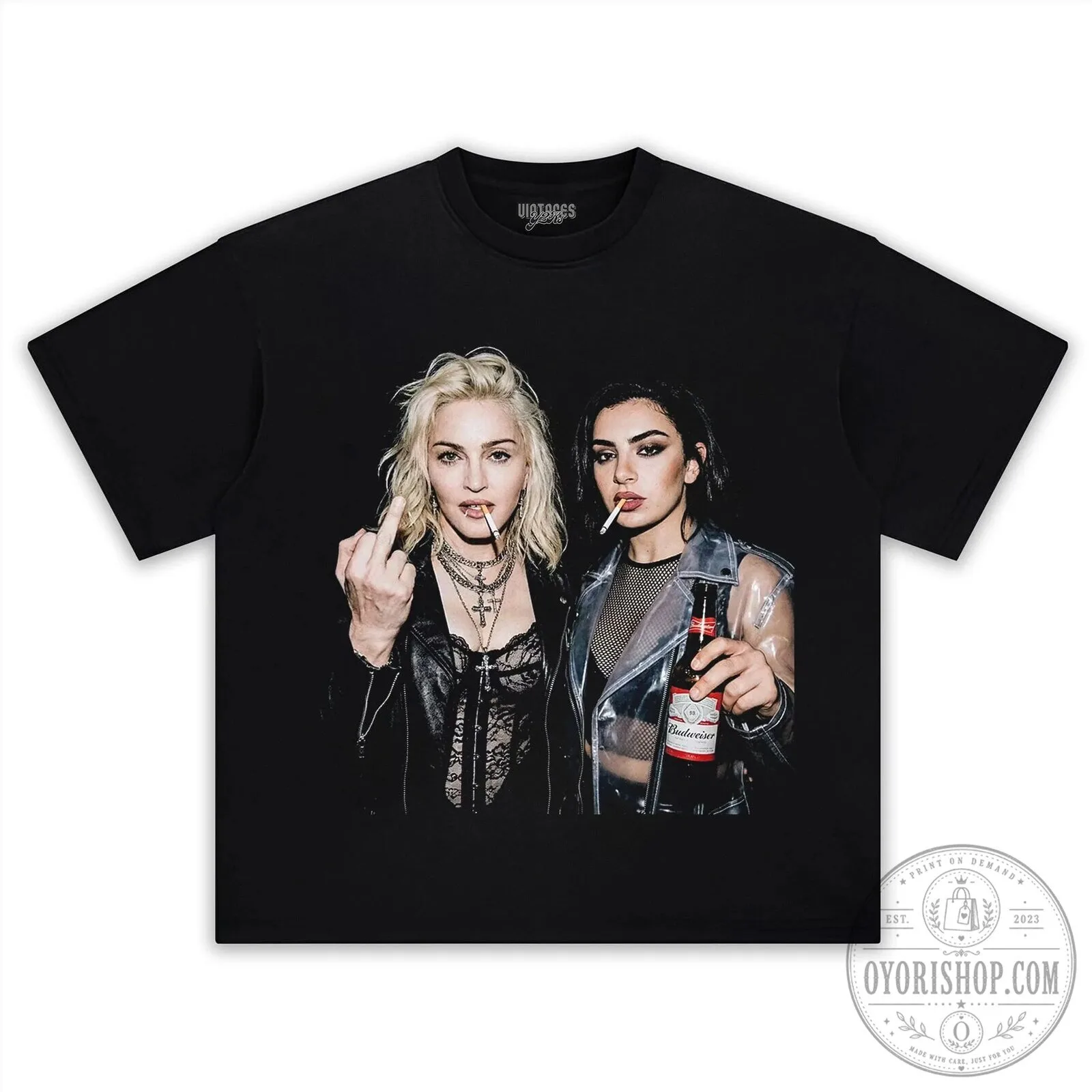 Madonna and Charli XCX Black Graphic Print T-Shirt