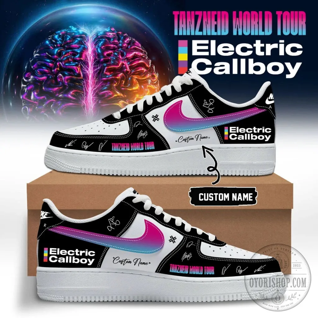 Custom Name White Sneakers for Tanzneid World Tour by Electric Callboy Custom Name White Sneakers for Tanzneid World Tour by Electric Callboy
