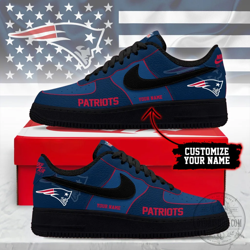 New England Patriots Custom Name Blue and Red Team Logo Sneakers New England Patriots Custom Name Blue and Red Team Logo Sneakers