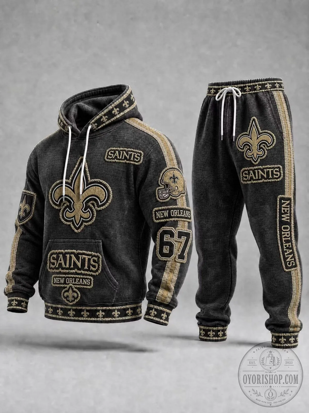 New Orleans Saints Black and Gold Football Team Hoodie and Sweatpants Set