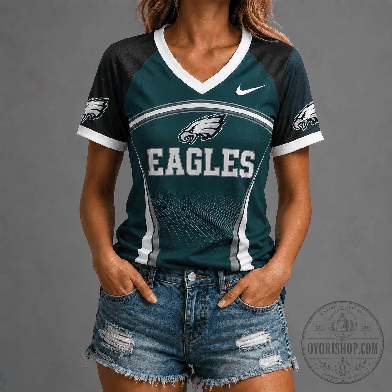 Philadelphia Eagles Victory Wave V-Neck Short Sleeve Football Jersey