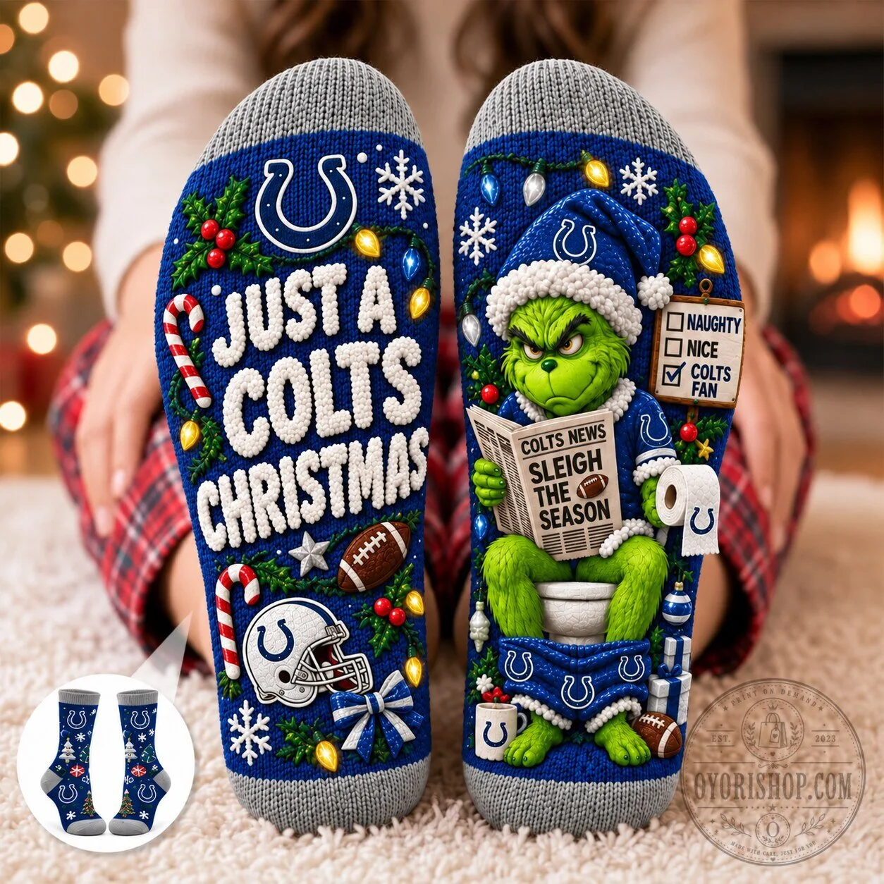 Indianapolis Colts Funny Grinch Christmas Holiday Fan Socks