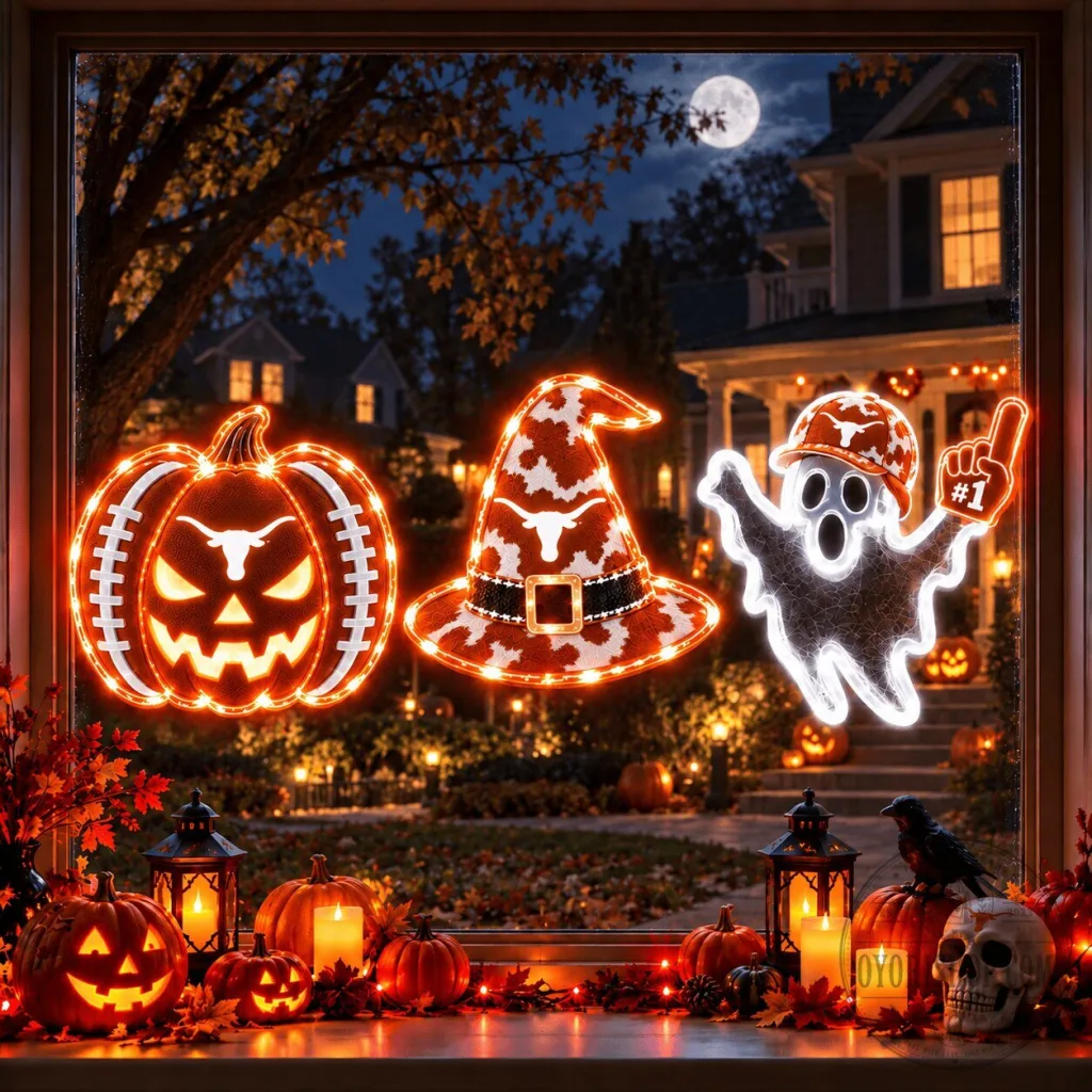 Texas Longhorns Halloween Pumpkin Ghost Witch Hat Window Lights Texas Longhorns Halloween Pumpkin Ghost Witch Hat Window Lights