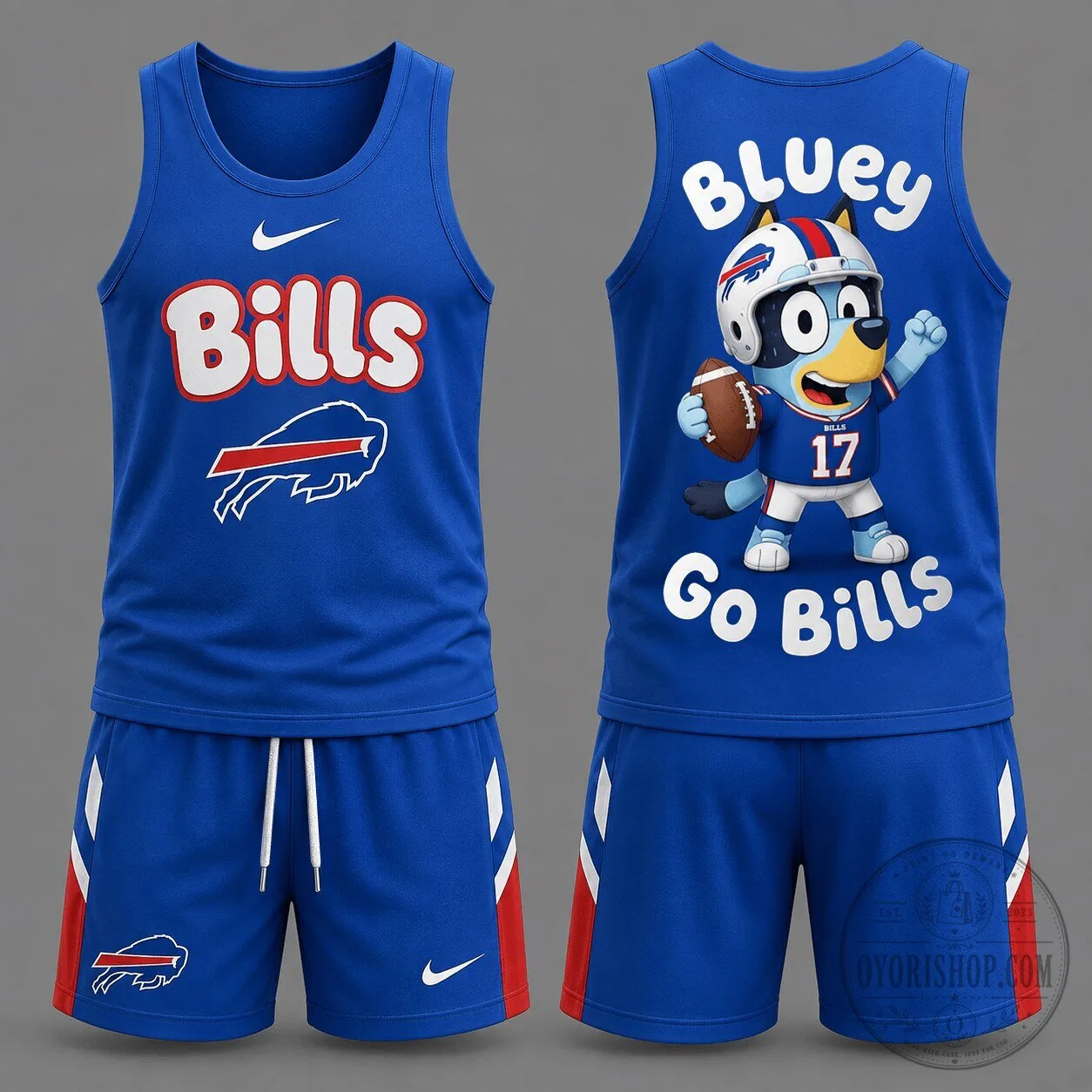 Buffalo Bills Bluey Cartoon Character Football Team Tank Top and Shorts Set