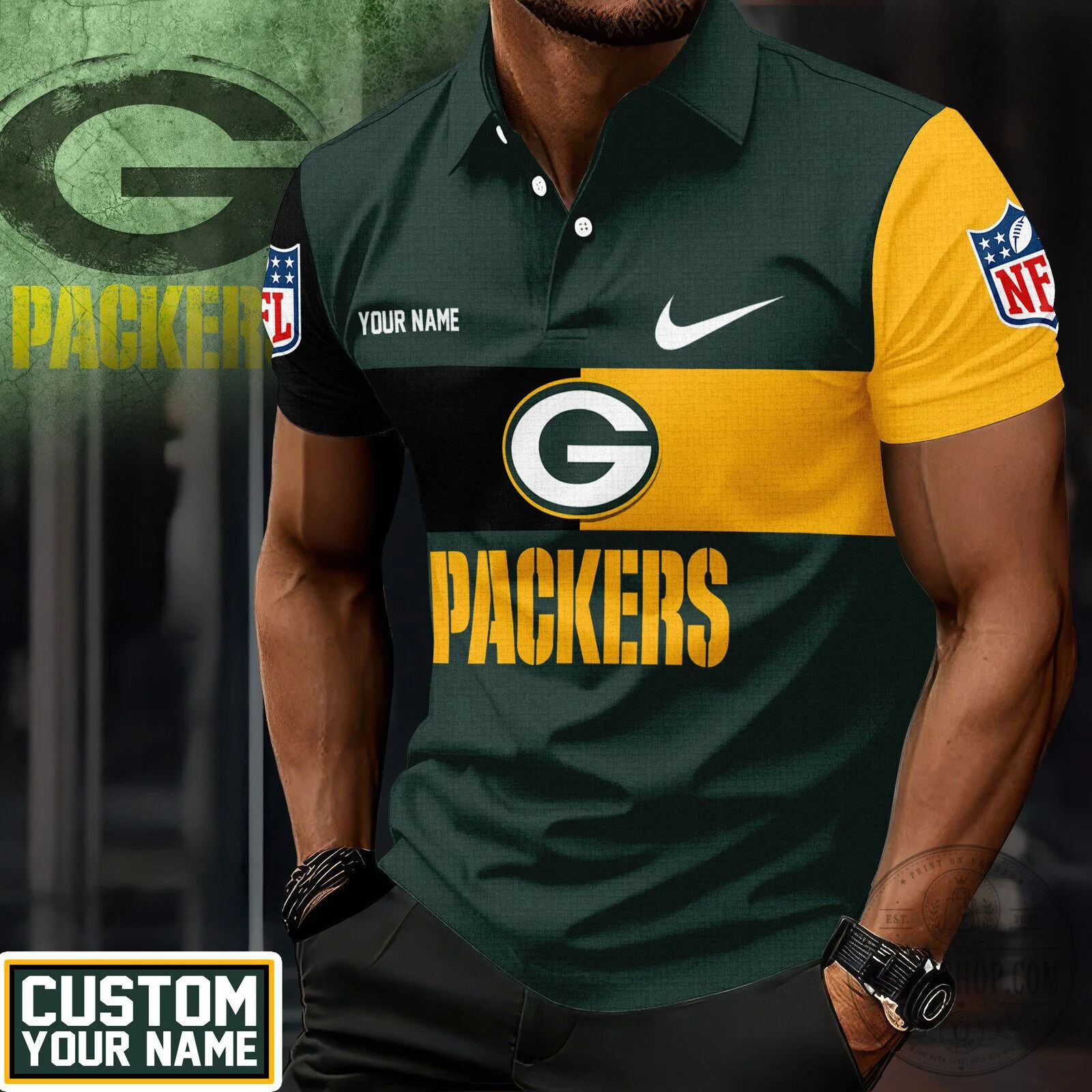 NFL Fan Gift Green Bay Packers Custom Name Polo Shirt for Men 2 NFL Fan Gift Green Bay Packers Custom Name Polo Shirt for Men