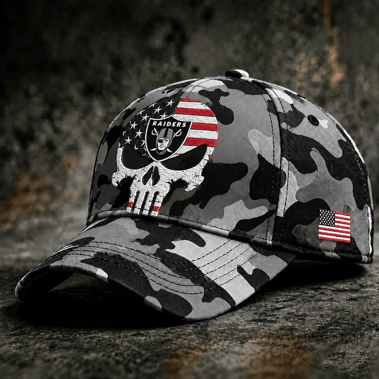 Las Vegas Raiders Skull Camouflage American Flag Baseball Cap Hat