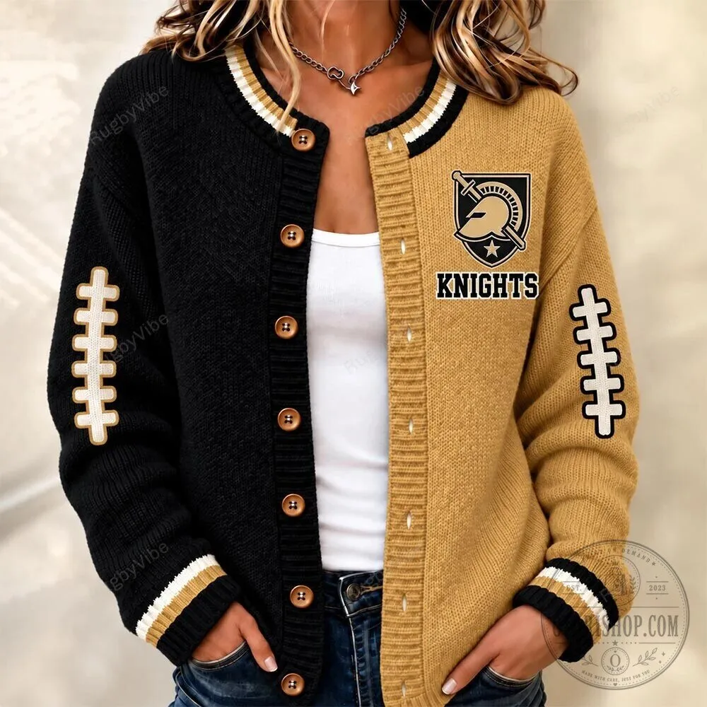 Army Black Knights Football Team Gold and Black Knitted Cardigan Sweater