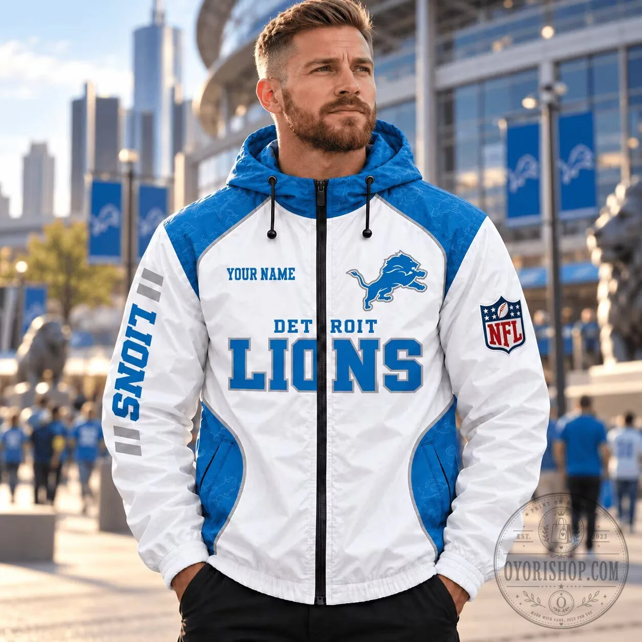 Detroit Lions NFL Fan Gift Personalized Windbreaker Jacket