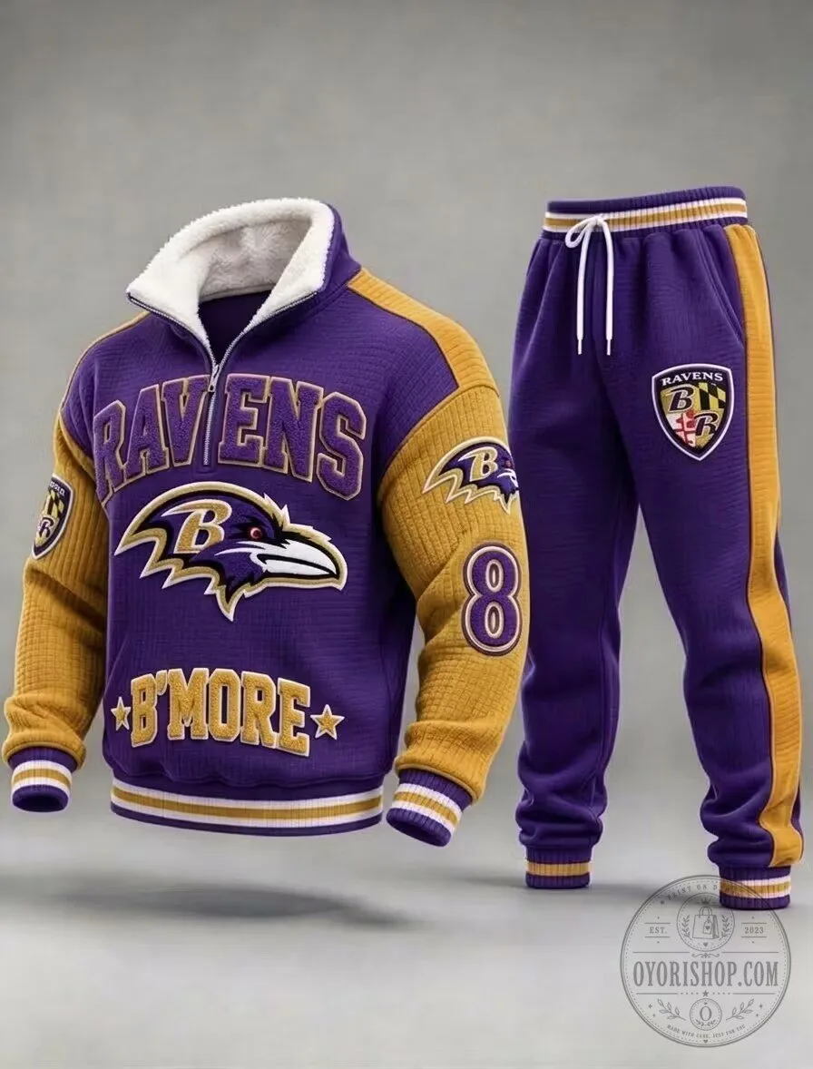 Baltimore Ravens Purple Gold Colorblock Half-Zip Sweatshirt and Sweatpants Set