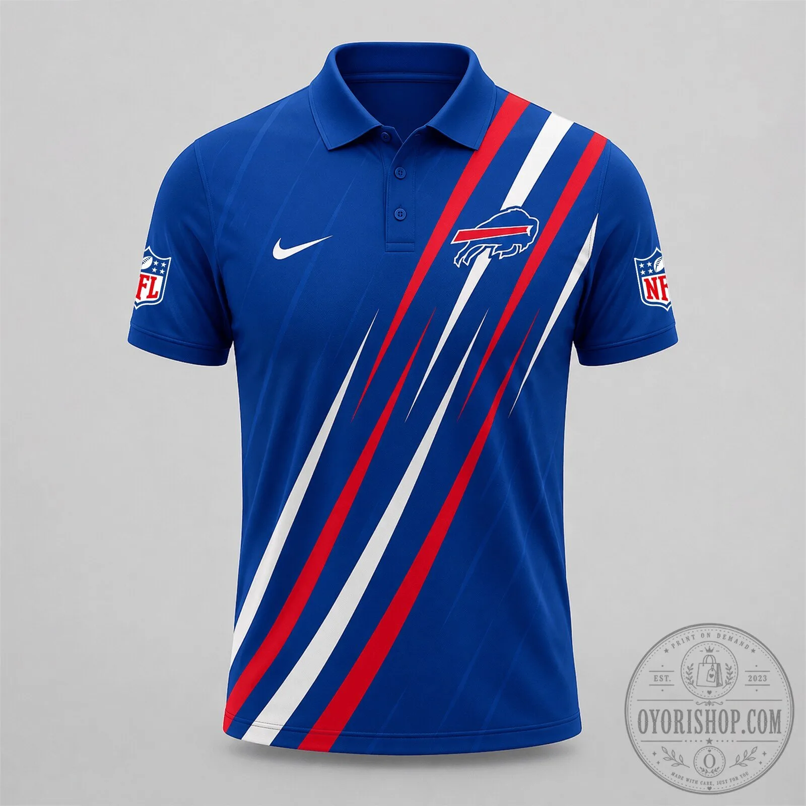 Buffalo Bills NFL Premium Athletic Stripe Polo Shirt
