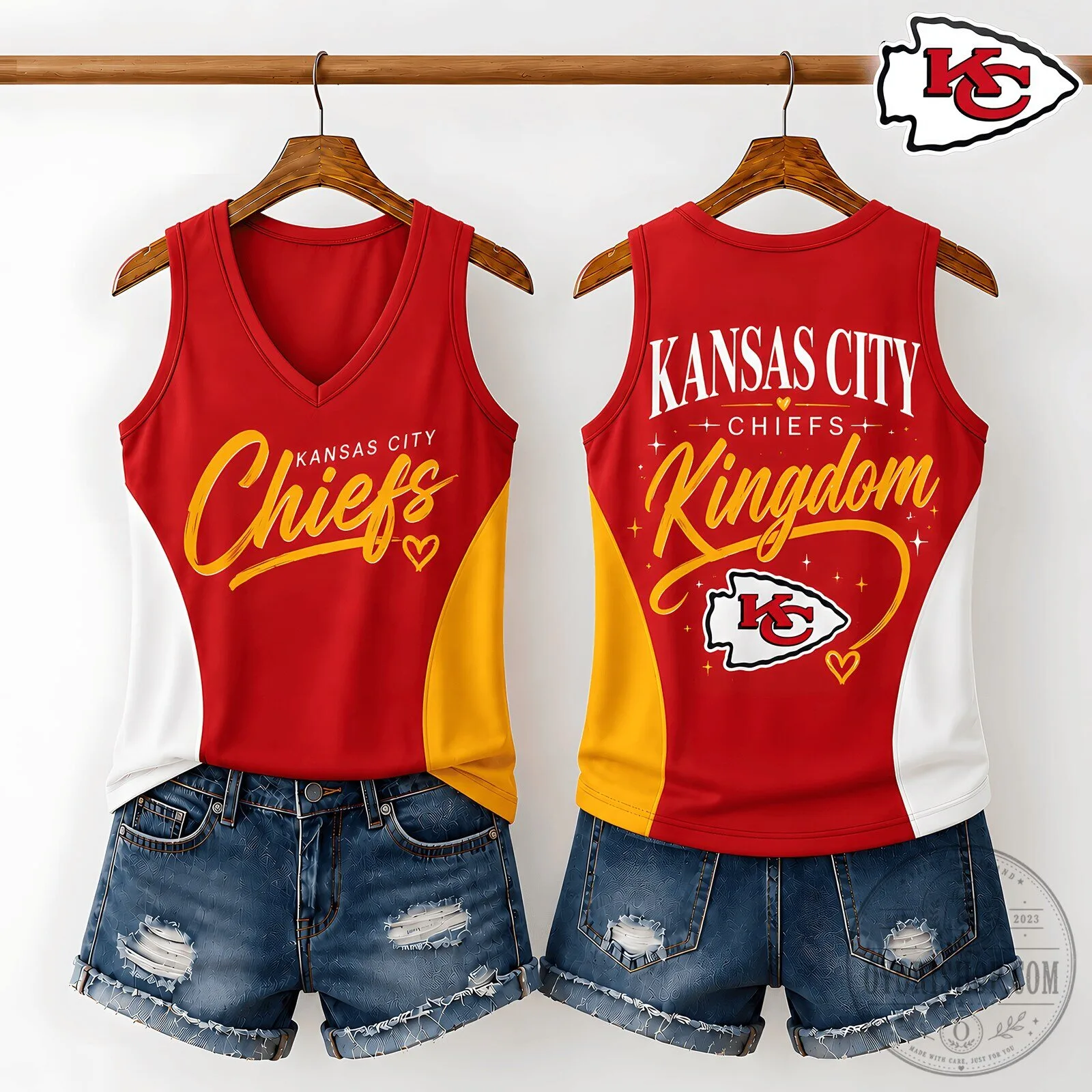 Kansas City Chiefs Kingdom Red and Yellow V-Neck Tank Top for Women