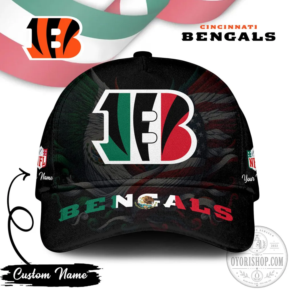 Cincinnati Bengals Mexican Flag NFL Football Team Black Cap Hat Cincinnati Bengals Mexican Flag NFL Football Team Black Cap Hat