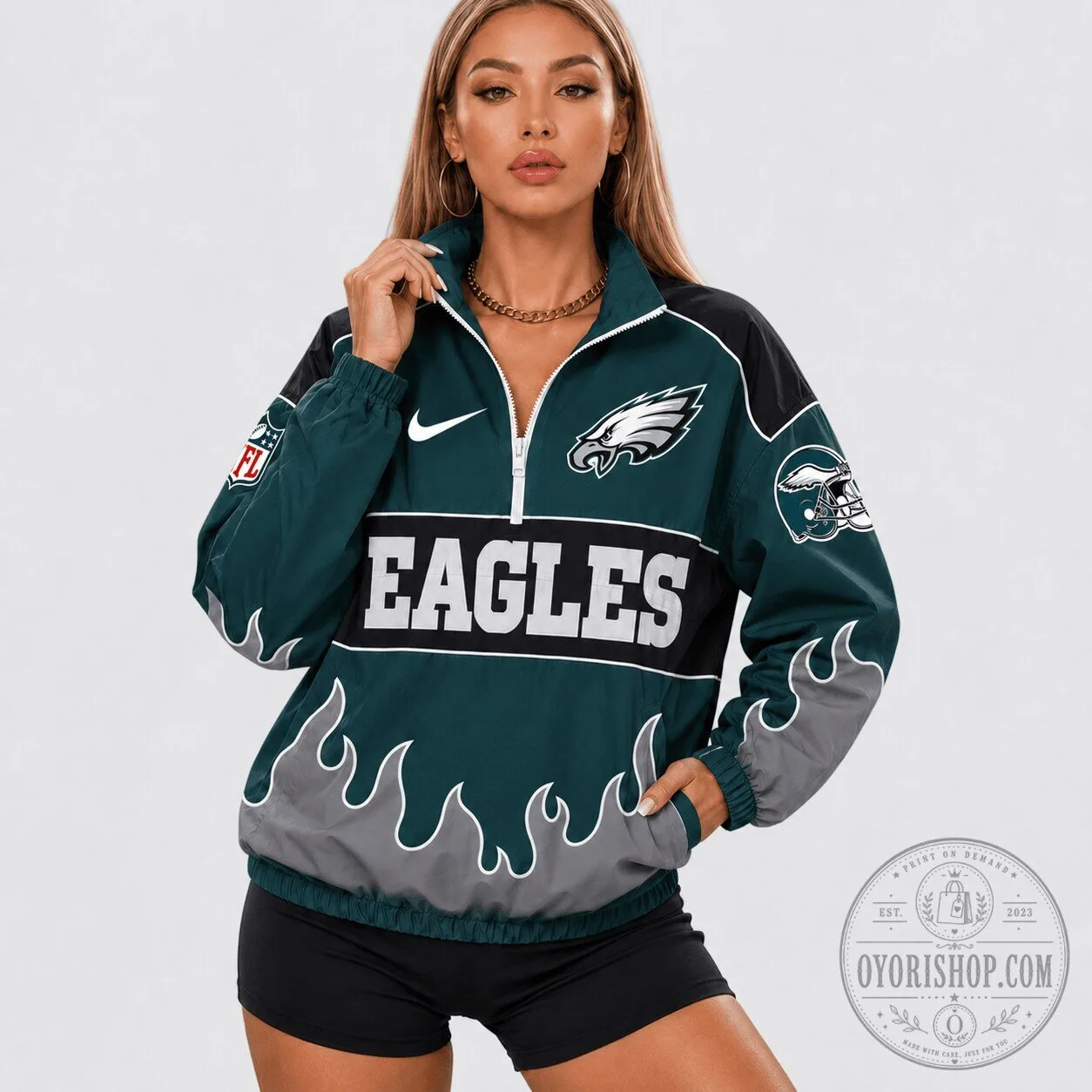 Philadelphia Eagles National Football League Flame Design Quarter Zip Jacket