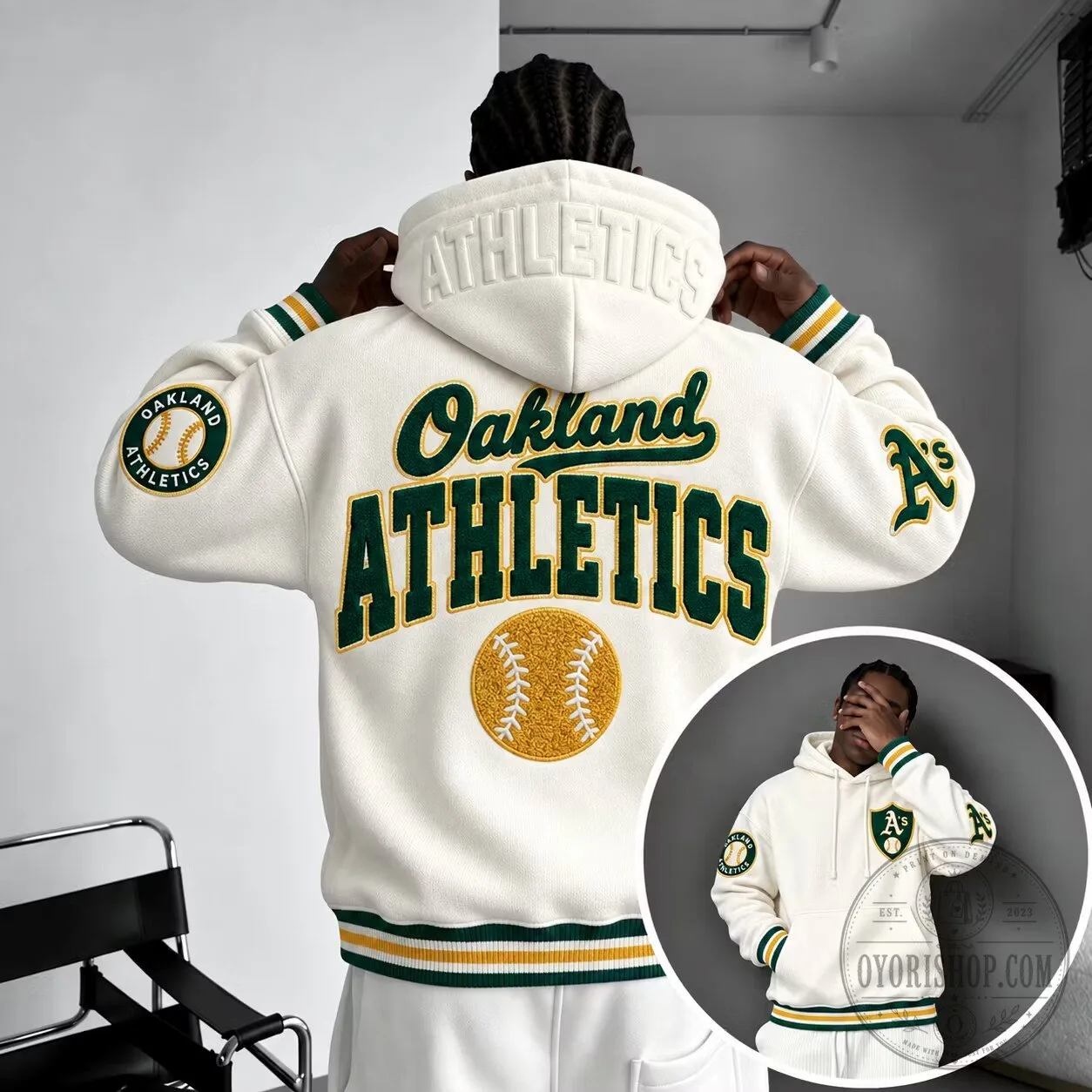 Oakland Athletics Baseball Team Embroidered Logo Hoodie Sweatshirt