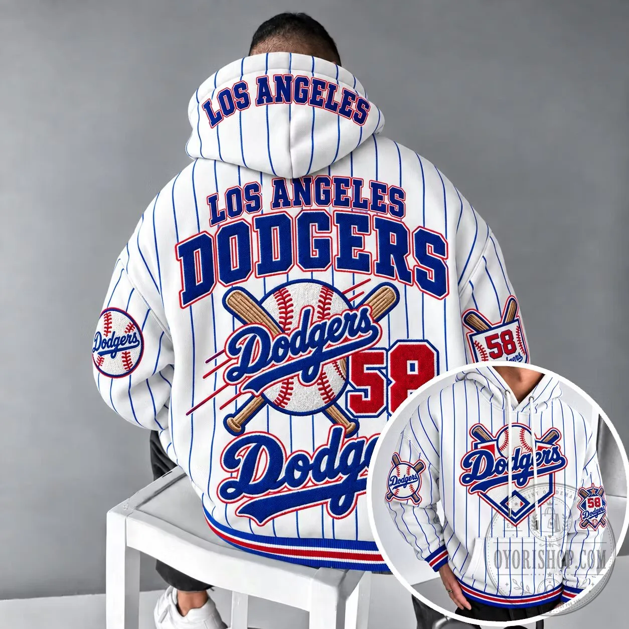 Los Angeles Dodgers Pinstripe Baseball Team Logo Hoodie