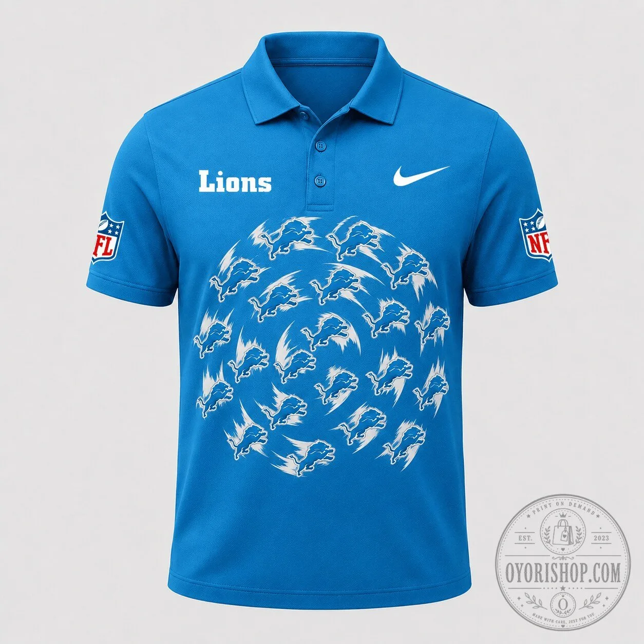 Detroit Lions National Football League Men's Logo Pattern Athletic Polo Shirt