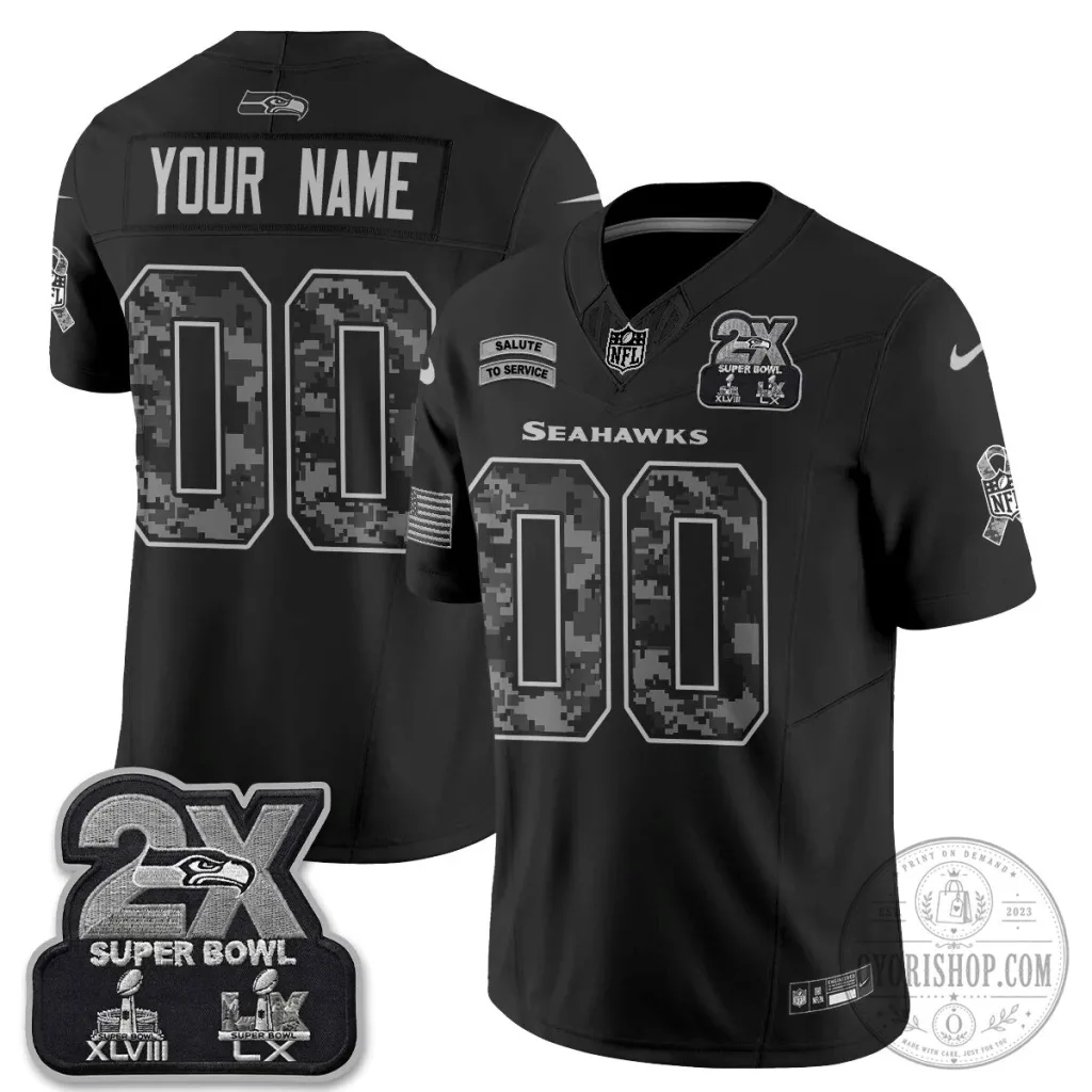Custom Black Football Jersey Honoring Seattle Seahawks Salute to Service Custom Black Football Jersey Honoring Seattle Seahawks Salute to Service
