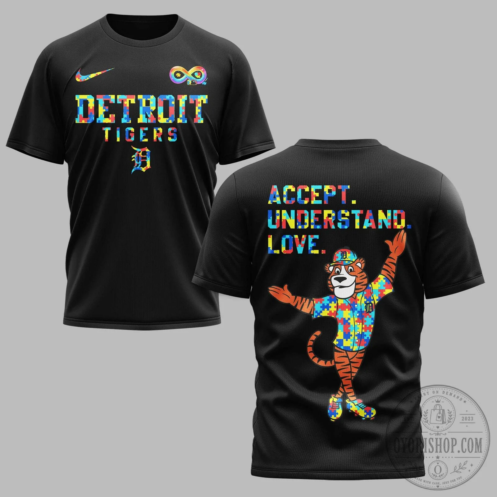 Detroit Tigers Autism Awareness Puzzle Piece Black T-Shirt 2 Detroit Tigers Autism Awareness Puzzle Piece Black T-Shirt