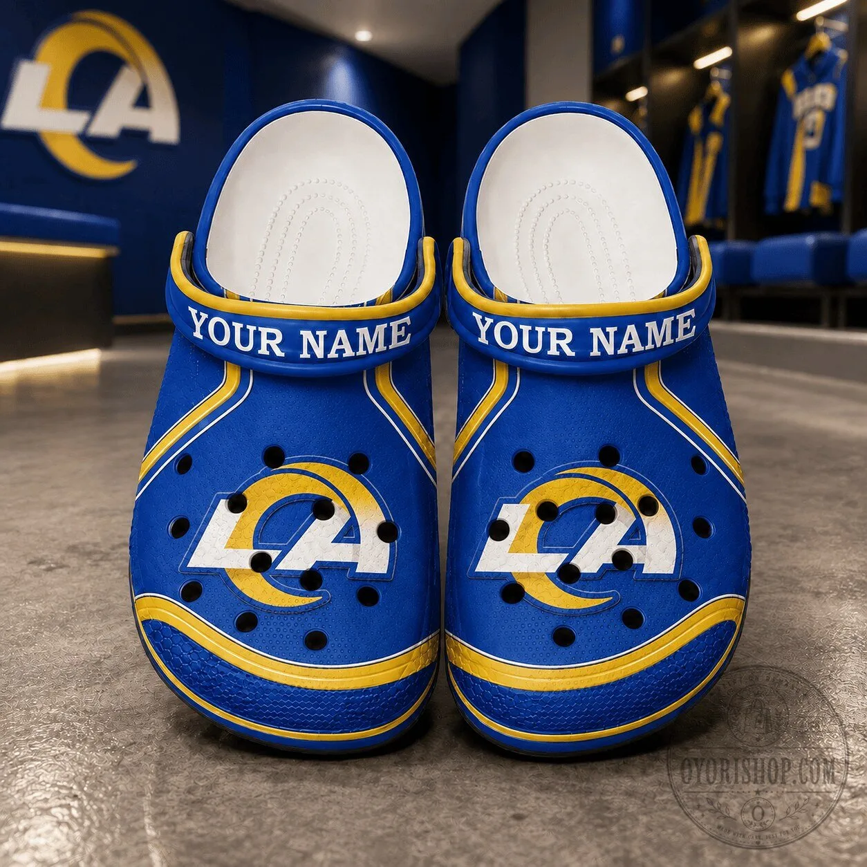 Los Angeles Rams NFL Personalized Blue Team Logo Crocs Shoes