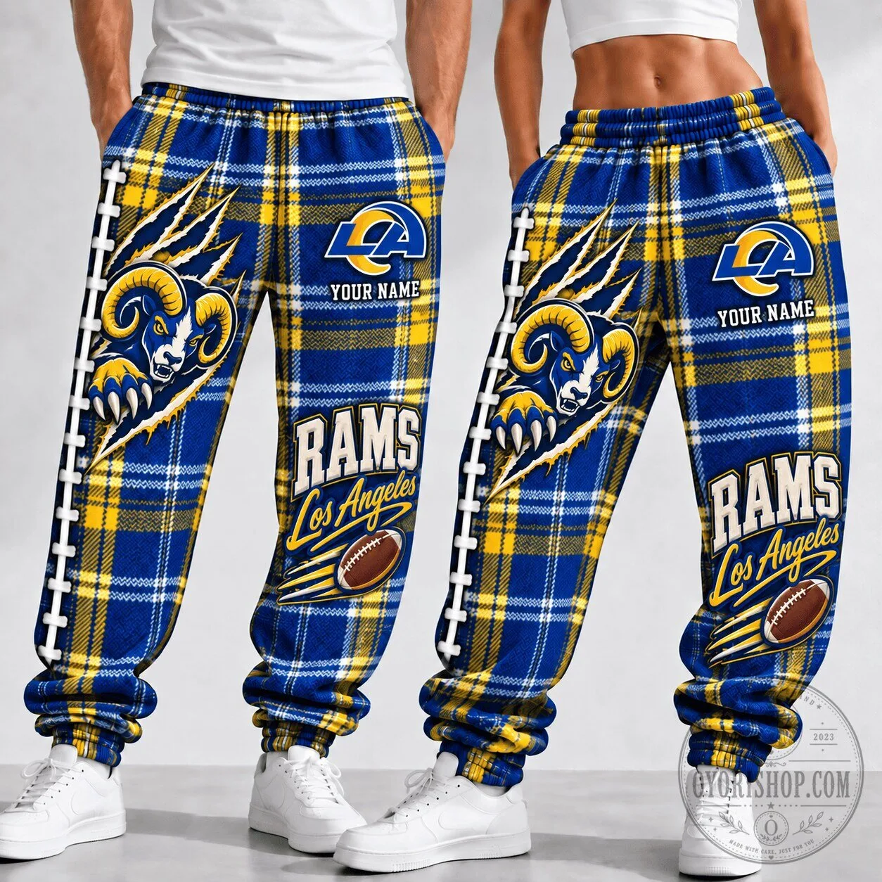 Los Angeles Rams Football Team Plaid Pattern Custom Name Fan Pants