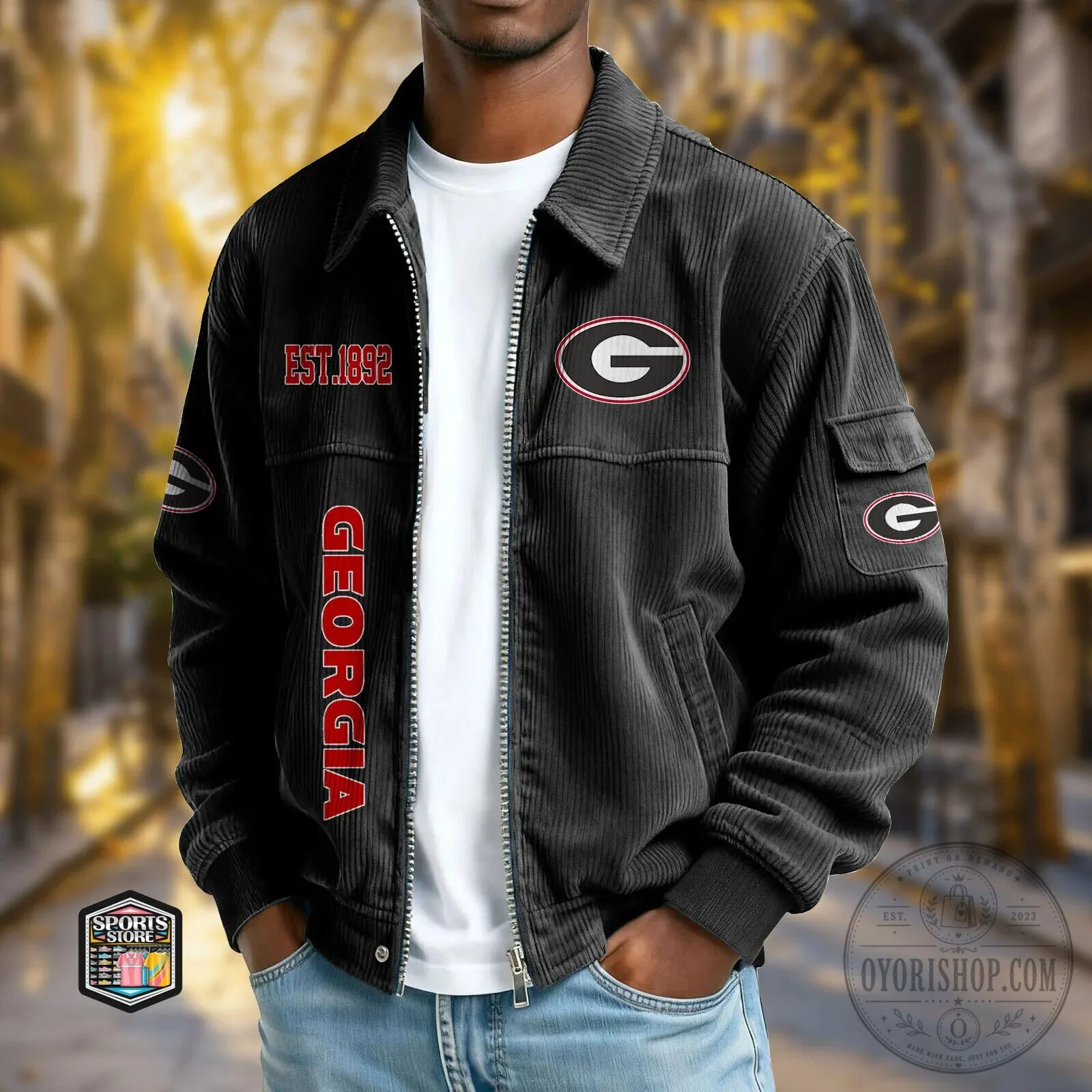 Georgia Bulldogs Corduroy Bomber Jacket 2 Georgia Bulldogs Corduroy Bomber Jacket
