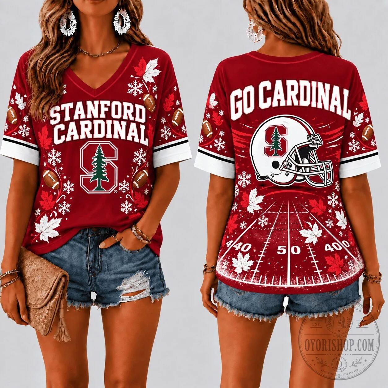 Stanford Cardinal Football Fall Season V-Neck T-Shirt