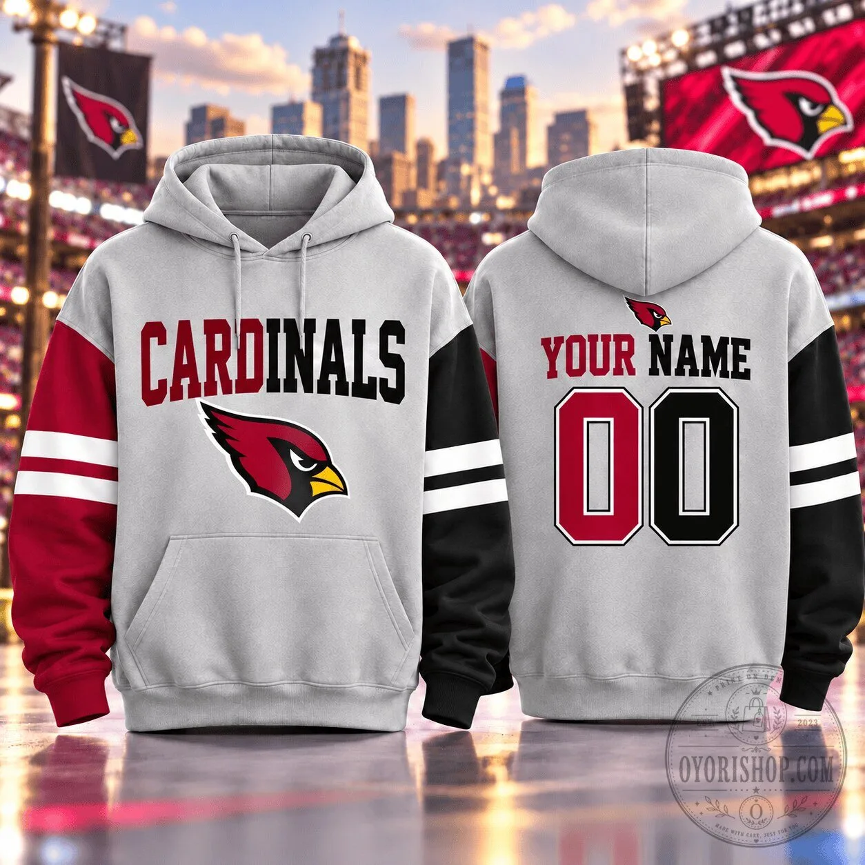 Arizona Cardinals Personalized Two-Tone Colorblock Varsity Hoodie