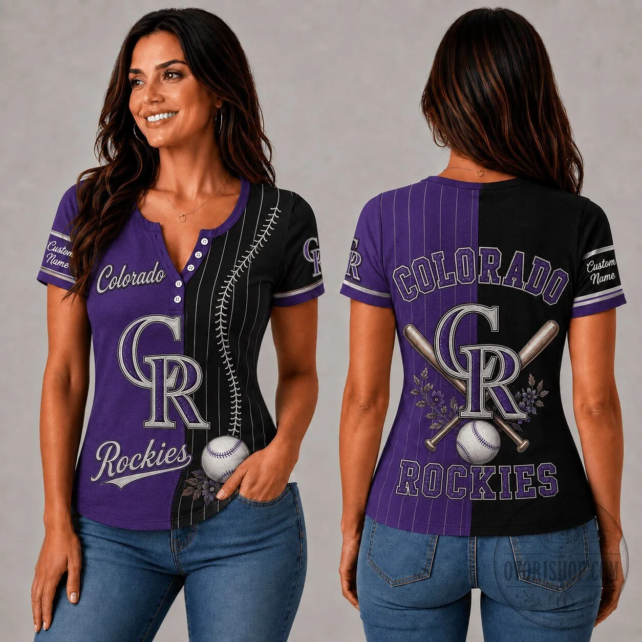 Colorado Rockies MLB Fan Shirt Personalized Women's Button V-Neck T-Shirt