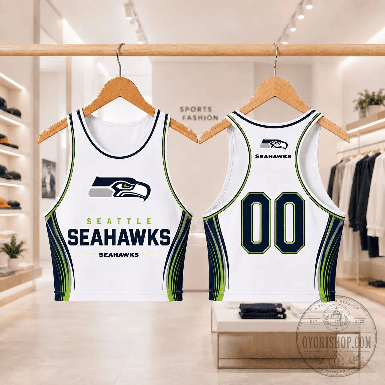 Seattle Seahawks NFL Football Team White Athletic Crop Top Tank Top