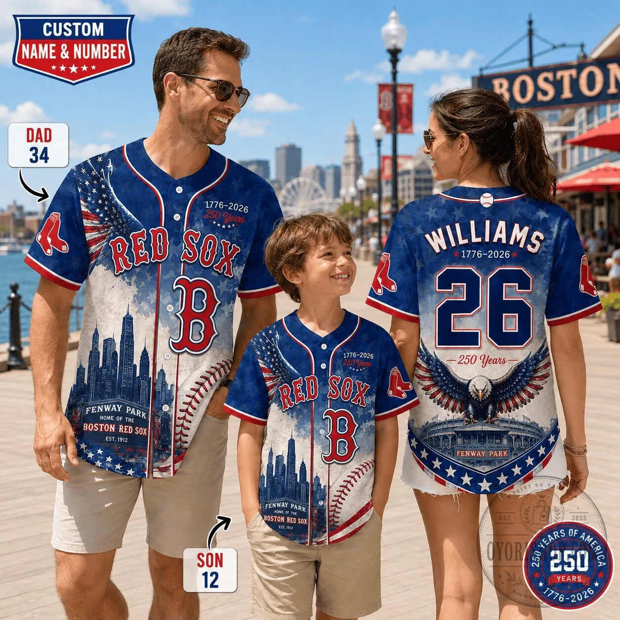 Boston Red Sox Baseball Jersey Custom Name Number Father Son Daughter