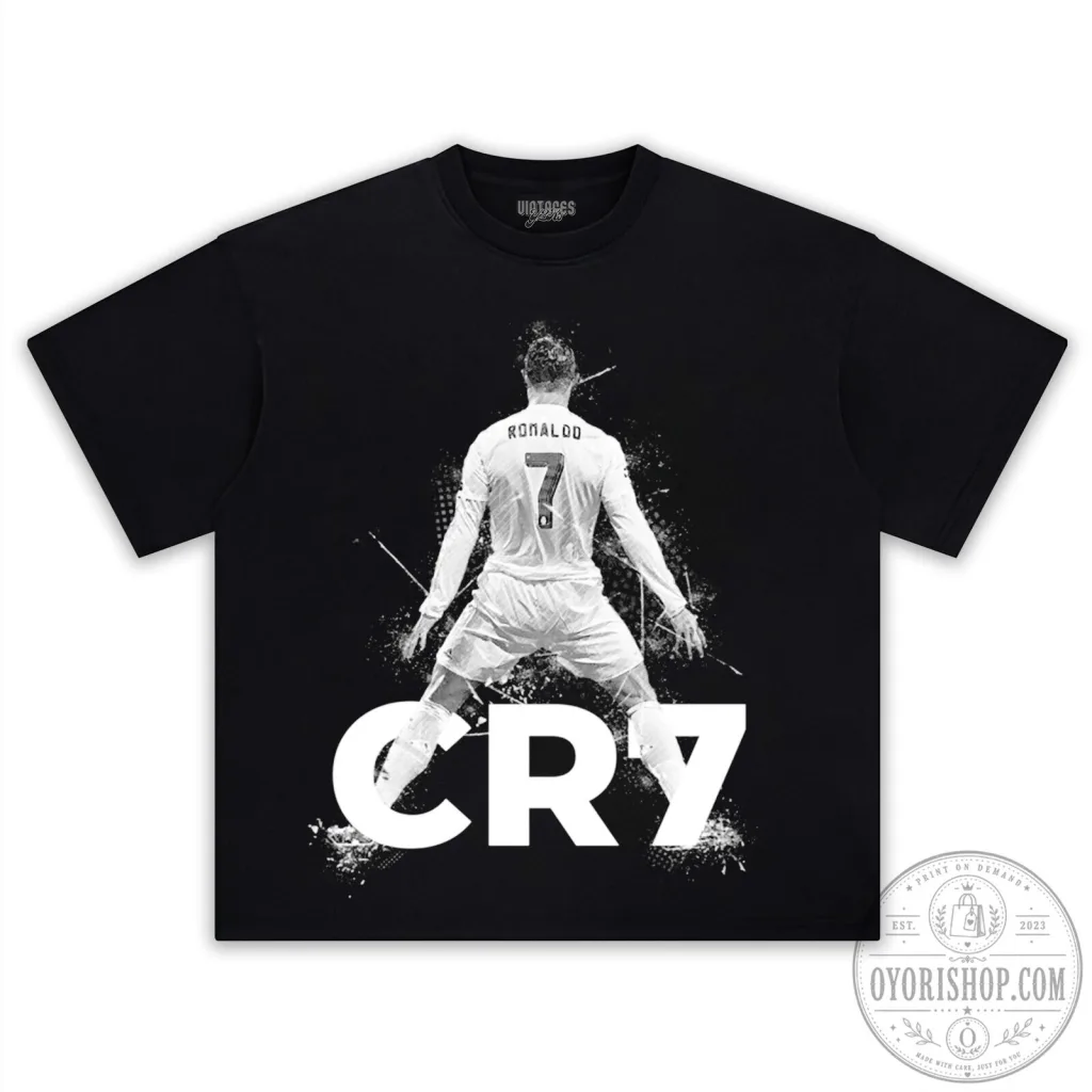 Cristiano Ronaldo CR7 Football Celebration Black Graphic T-Shirt Cristiano Ronaldo CR7 Football Celebration Black Graphic T-Shirt