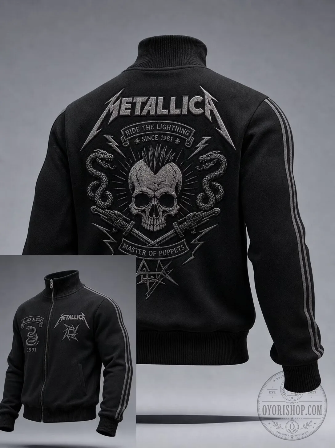 Metallica Master of Puppets Ride the Lightning Black Album Skull Zip-Up Jacket