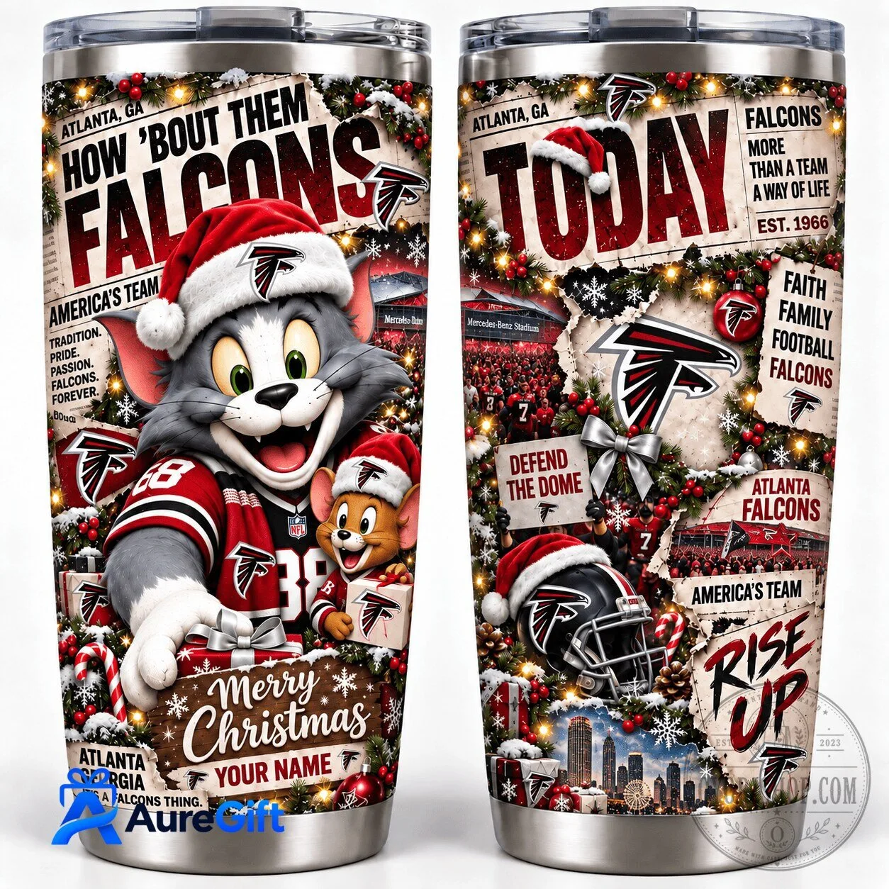 Atlanta Falcons Tom and Jerry Christmas Kickoff Personalized Tumbler
