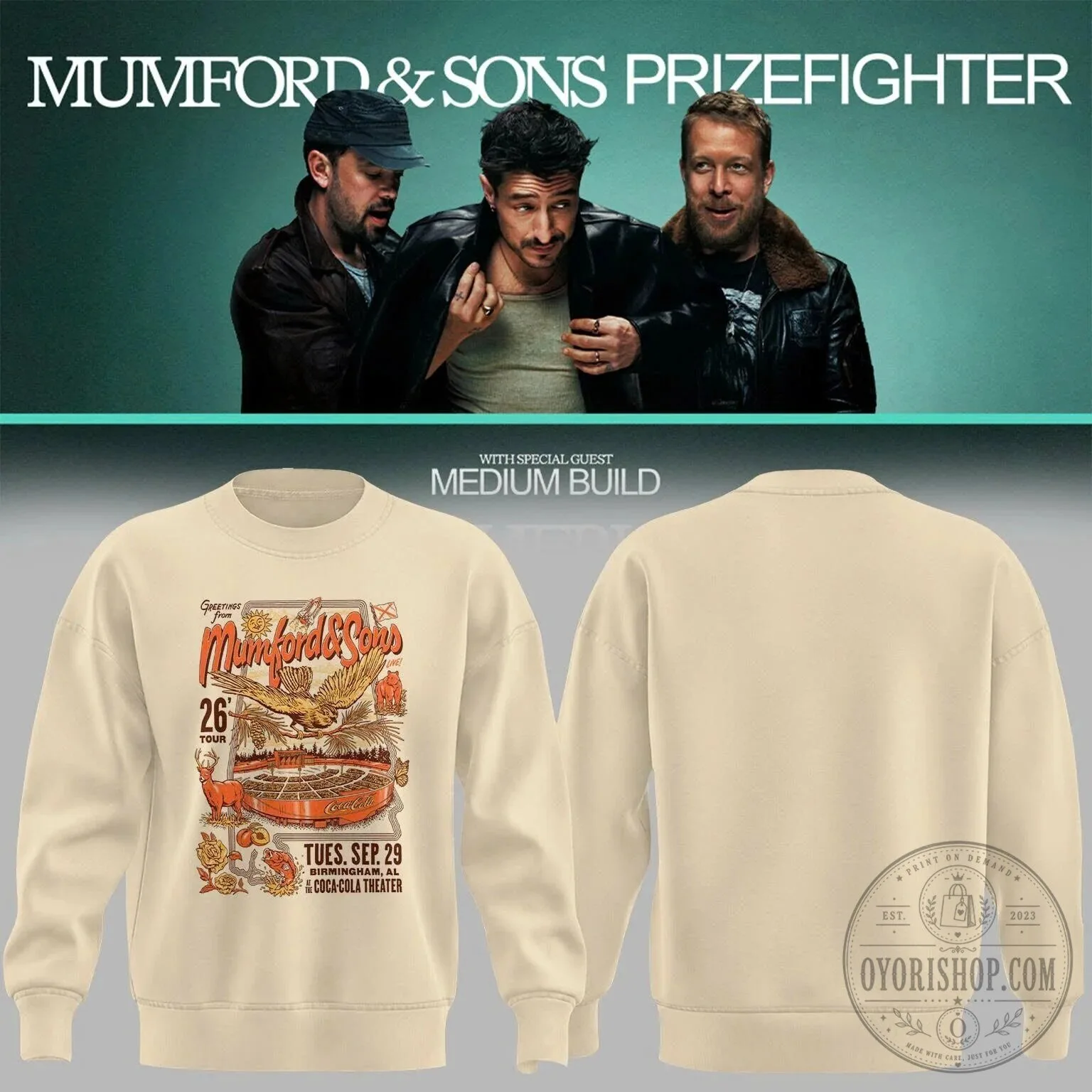 Mumford And Sons Birmingham Alabama Concert Sweatshirt for Prizefighter Tour