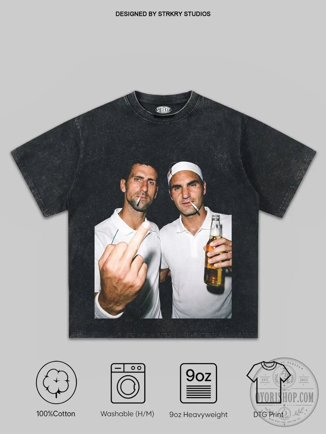 Tennis Legends Graphic Tee featuring Novak Djokovic and Roger Federer