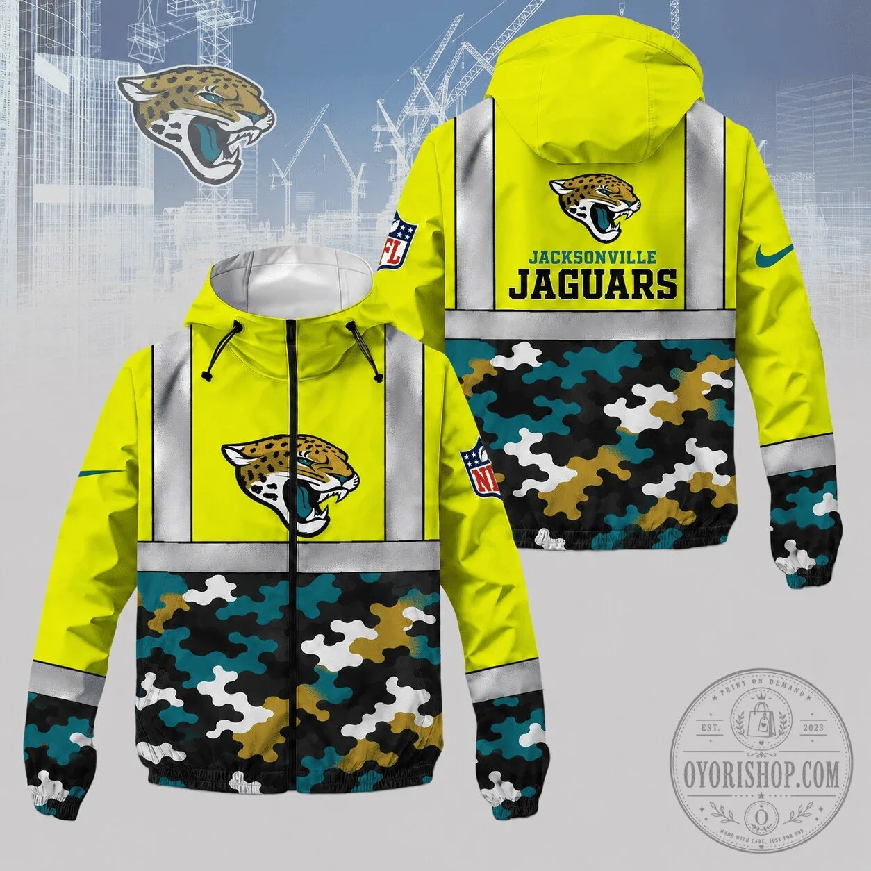 Jacksonville Jaguars High Visibility Reflective Camouflage Windbreaker Jacket 1 Jacksonville Jaguars High Visibility Reflective Camouflage Windbreaker Jacket