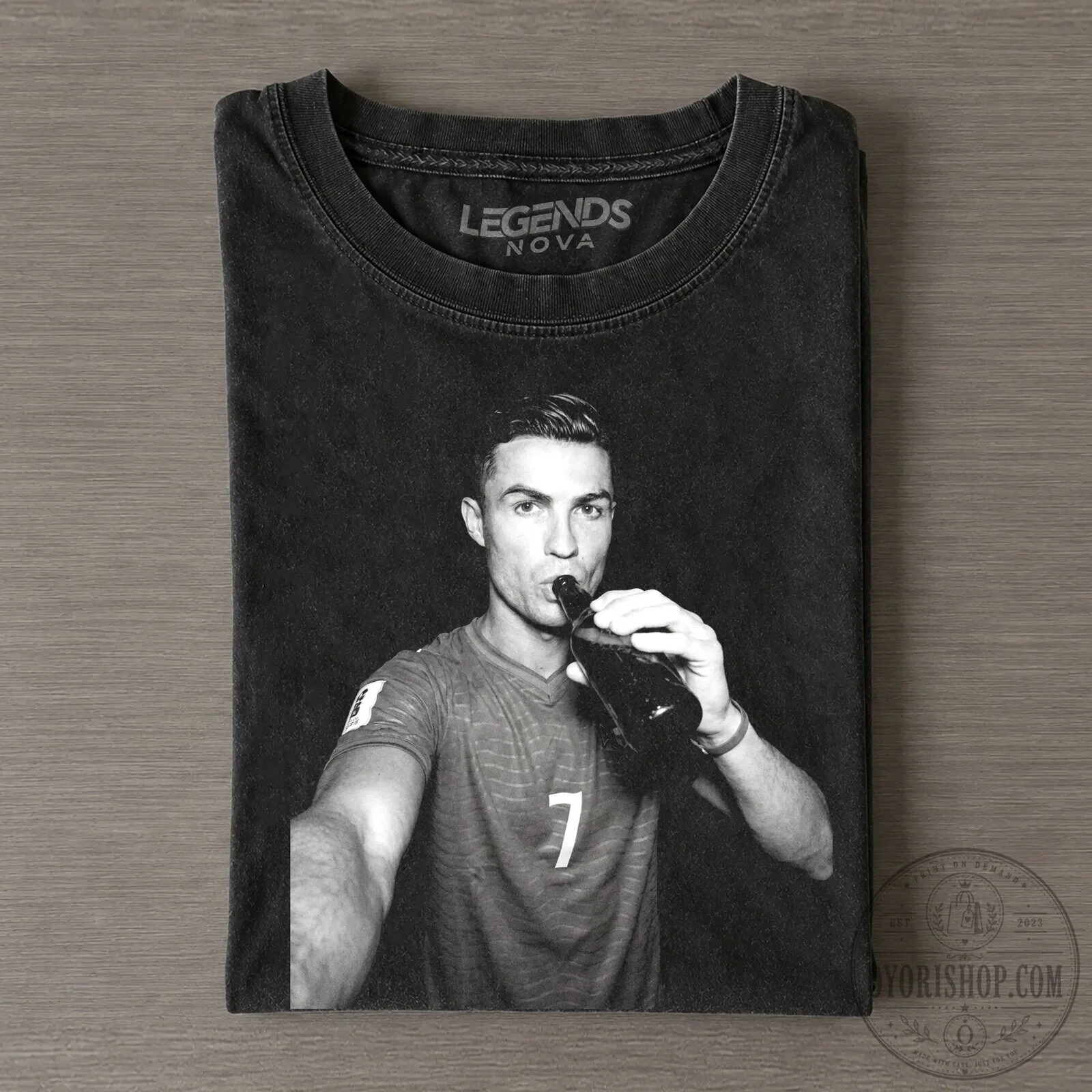 Cristiano Ronaldo Selfie Drinking Beer Black and White T-Shirt