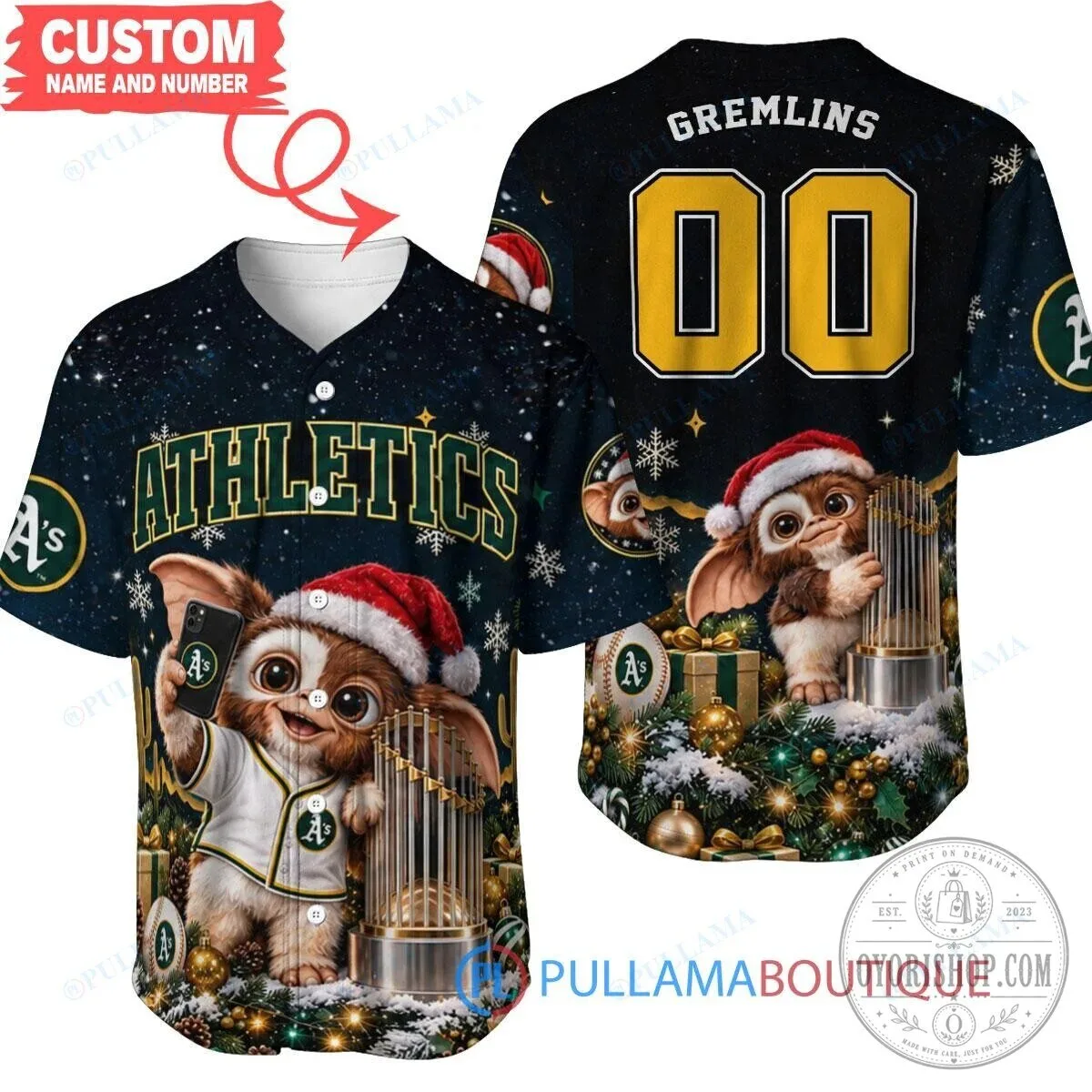 Oakland Athletics Gremlins Christmas World Series Champions Baseball Jersey