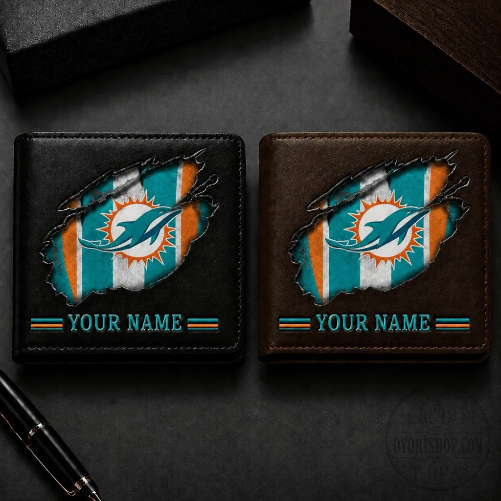 Miami Dolphins Custom Name Bi-Fold Wallet Miami Dolphins Custom Name Bi-Fold Wallet