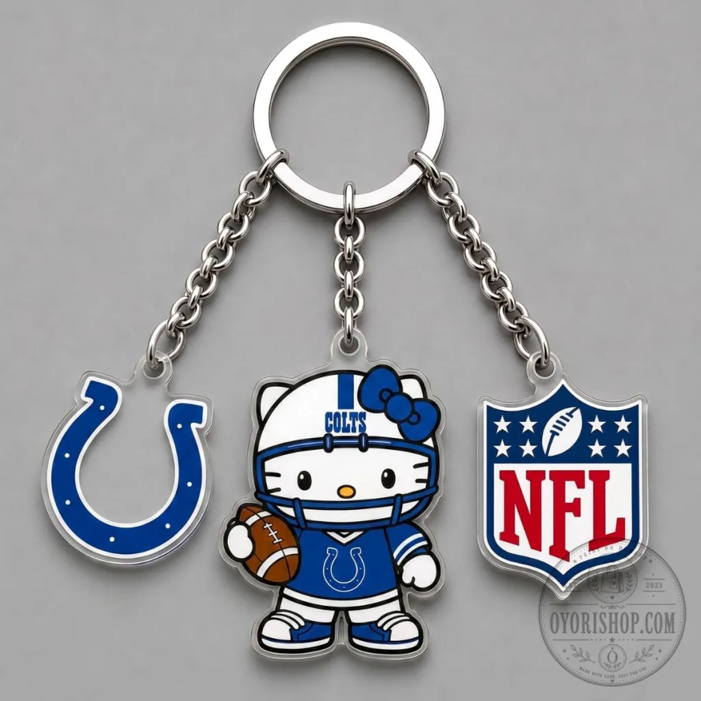 Indianapolis Colts Hello Kitty National Football League Triple Charm Keychain Indianapolis Colts Hello Kitty National Football League Triple Charm Keychain