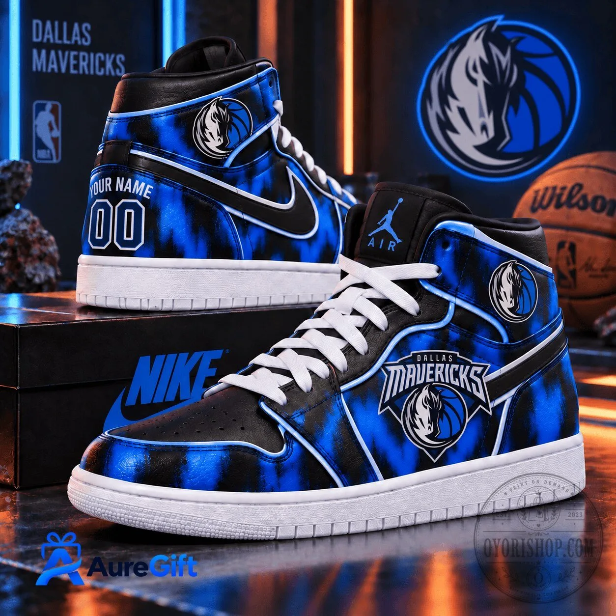 Dallas Mavericks Personalized Basketball Team Air Jordan 1 Shoes for Men and Women