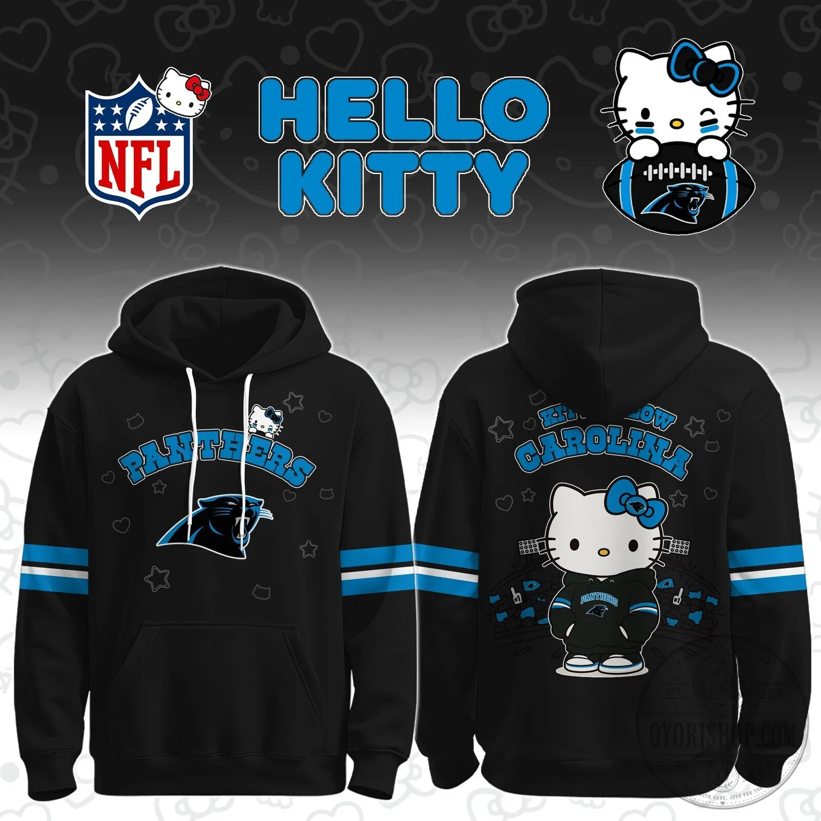 Carolina Panthers Hello Kitty NFL Football Team Black Hoodie