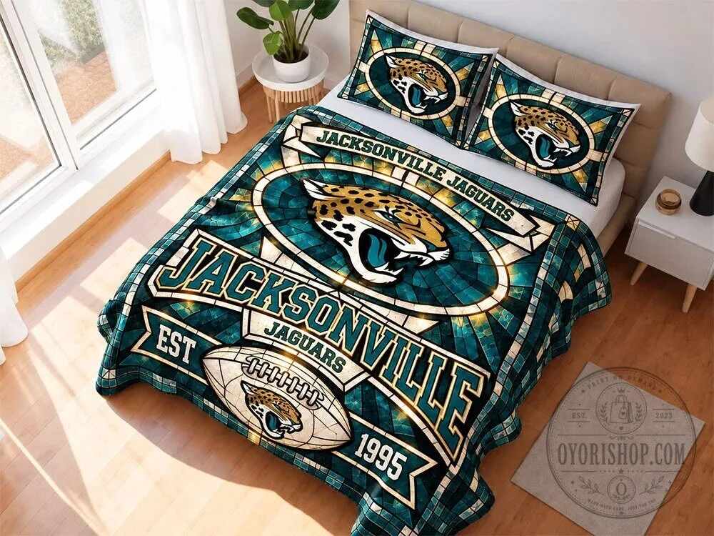 Jacksonville Jaguars Stained Glass Pattern Quilt Bedding Set