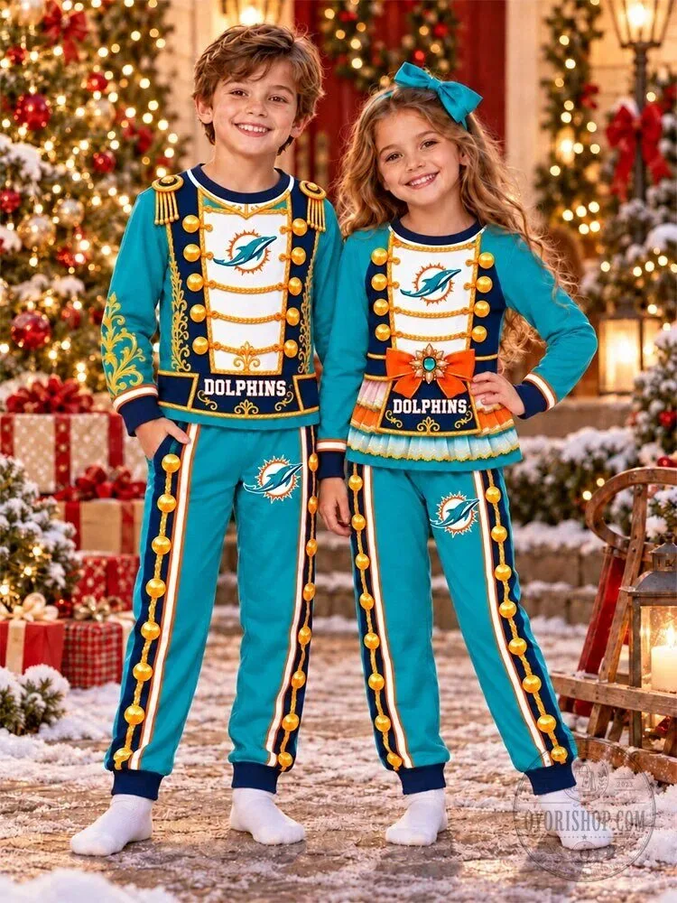Miami Dolphins Christmas Nutcracker Matching Kids Pajamas Set