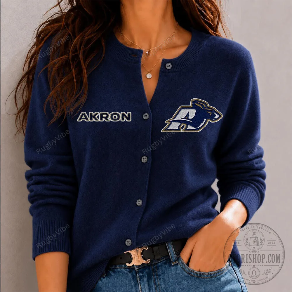 Akron Zips NCAA College Logo Embroidered Button Down Cardigan Sweater
