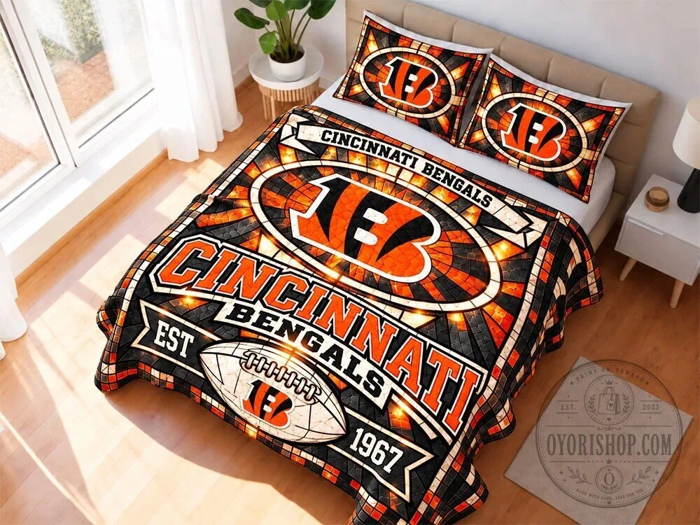 Cincinnati Bengals Stained Glass Pattern NFL Football Team Bedding Set