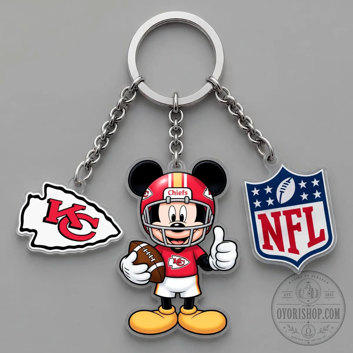 Kansas City Chiefs Mickey Mouse Football Player Triple Charm Keychain
