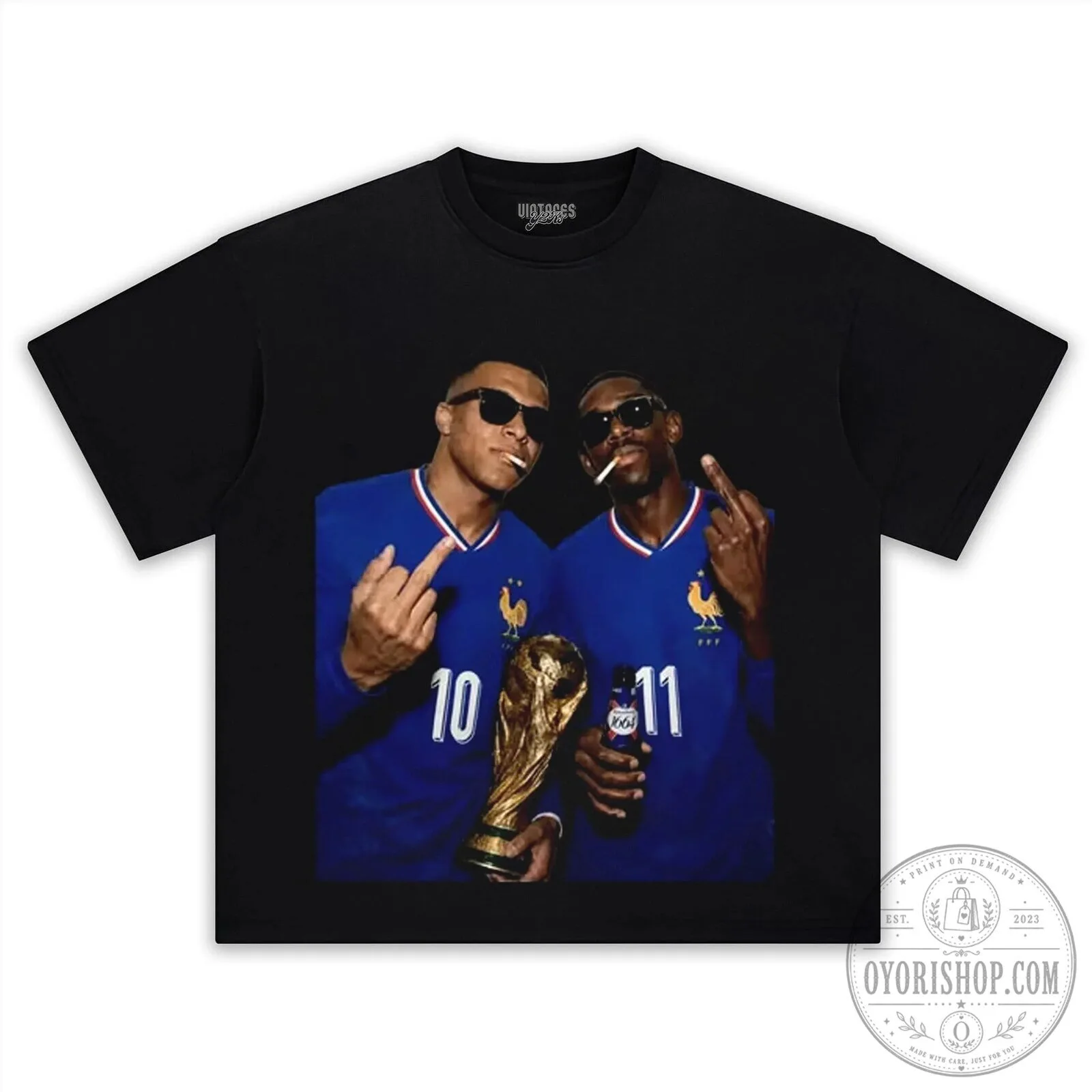 France World Cup Champions T-Shirt featuring Ousmane Dembélé and Kylian Mbappé